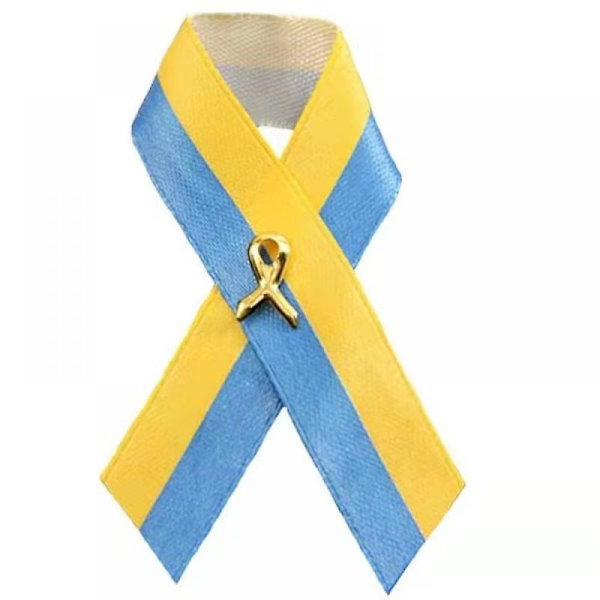 Ukrainsk bandbrosch - Fleranvändbar satinbrosch med ukrainsk flagga - Fredsknopbrosch. (bandbrosch)