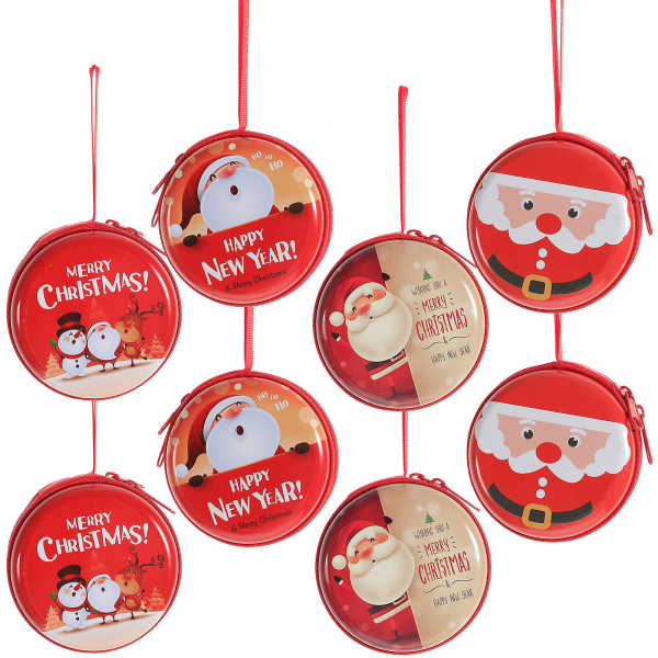 8-pak jule-mini-møntpung Julelynlås-pengepose børns lille møntpung (blandede farver) (7.00X7.00X3.00CM, rød)