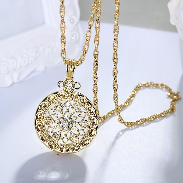 Halsband med förstoringsglashänge för kvinnor och äldre, eleganta halsband, bärbar läsning, 25,6 tum kedja, smycken, guld