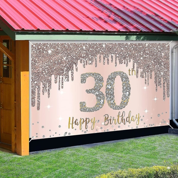 Glad 30-årsdag Banner Bakgrund Dekorationer För Kvinnor, Ros Guld Trettioårsdag Fest Skylt Tillbehör, Rosa 30-årsdag Affisch Bakgrund Foto Bås