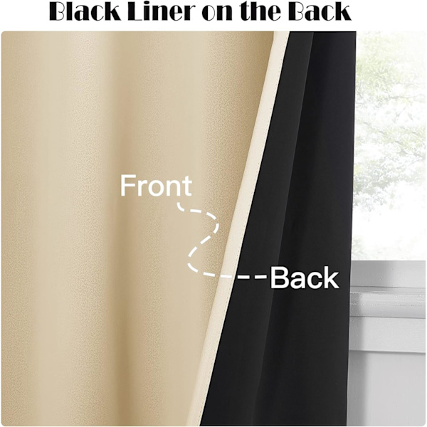 Blackout-gardiner, fuld lysblokering og trækblokering, til soveværelsesvinduesbehandlinger, beige, 52\"B x 84\"L