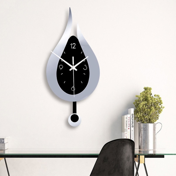 Modern väggklocka med vattendroppdesign, kreativ pendelklocka i akryl (silver)