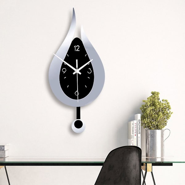 Moderne vanddråbedesign vægur Kreativ Acyrlic Pendul Ur（Sølv）