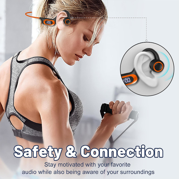 Konduktionsheadset Trådlöst Bluetooth-headset Sport Löpning Power Digital Display（Orange）