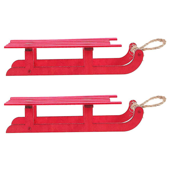 2-pack jultomtens släde dekorationer miniatyr trä släde retro semester släde julhänge (12.50X5.00X2.50CM, röd)