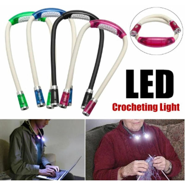 Handsfree 4 LED justerbar läslampa, flexibel läslampa för läsning i sängen, 3 ljusstyrkor, rosa