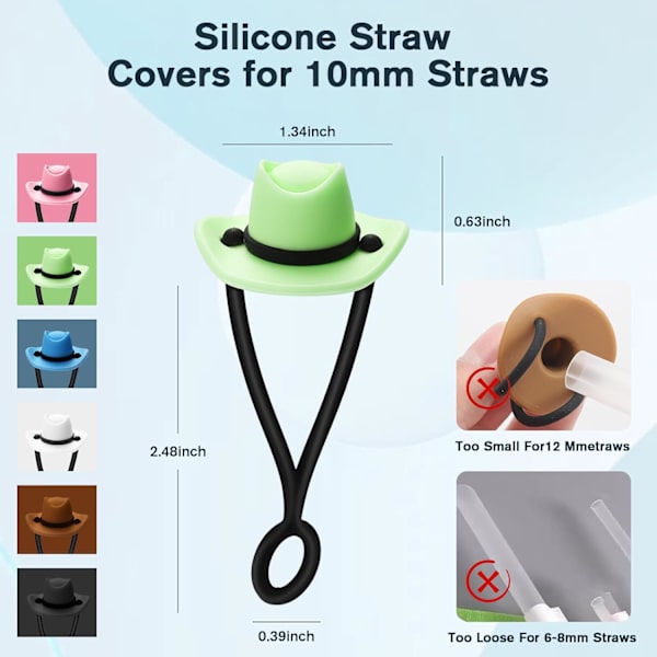 6-pakks Cowboy Hat Straw Hat Covers, søte og morsomme silikon Cowboy Hat Straw Topper tilbehør Gave til menn og kvinner (Brun)