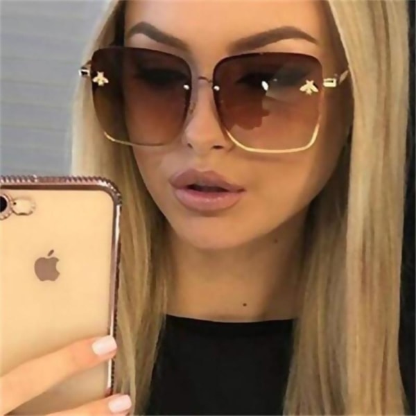 Fashionabla dam oversized ramlösa fyrkantiga bisolglasögon för män små bisglasögon gradient solglasögon kvinnor UV400