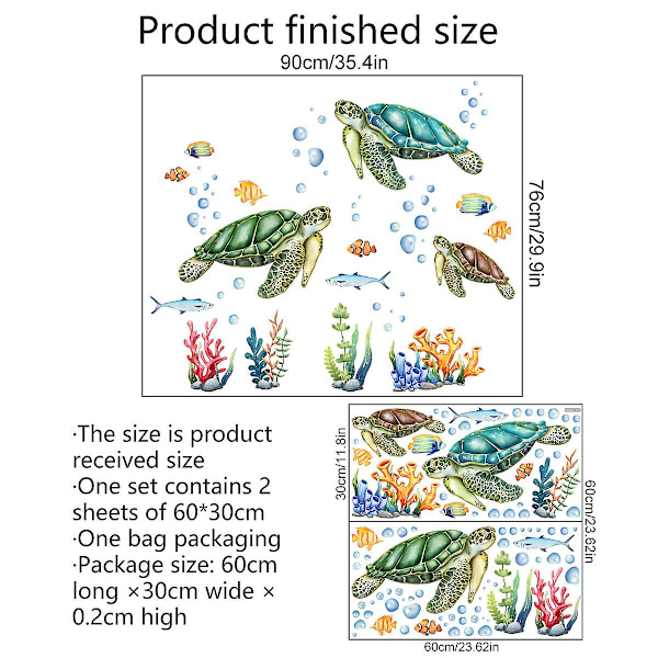 Turtle Wall Stickers Wall Sticker Under The Sea Coral Wall Decor Bedroom Bathroom Baby Nursery