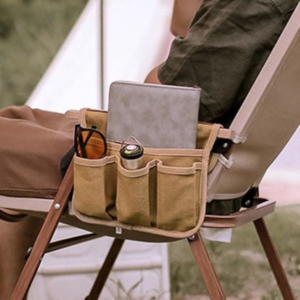 Förvaringsväska i canvas med armstöd, sidoficka, väska för utomhuscamping och picknick