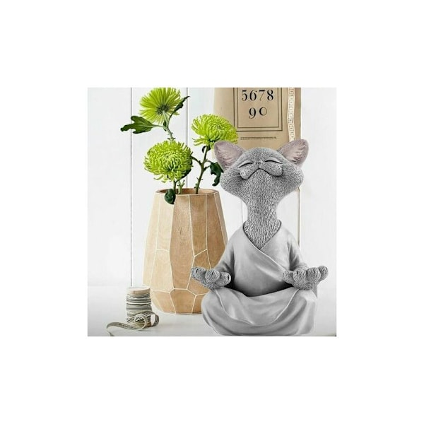 Mediterande katt i harts, Grå katt Buddha staty meditation, Yoga Buddha Zen katt, Hartsmaterial, för hem, utomhus, trädgård, gräsmatta, pool, dekoration,