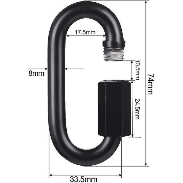 D-formet låsekarabinhage, sort Quick Link Link, Kraftig og holdbar kædeforbindelse, sort 10 stykker høj kvalitet