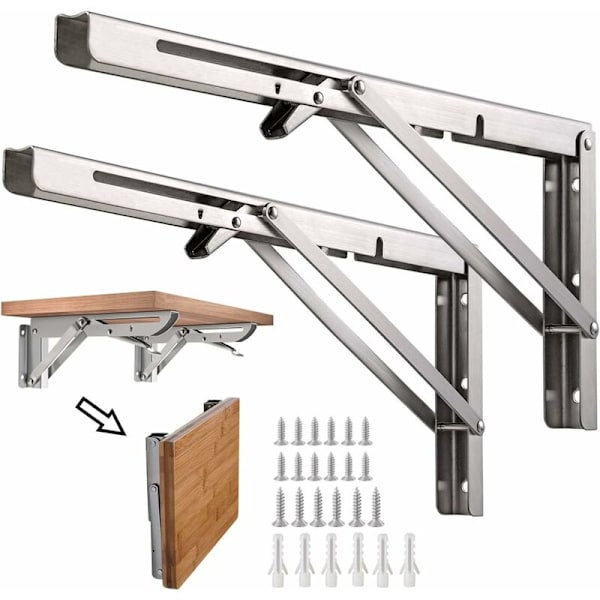 2 st fällbara konsoler, 10 tum rostfria fällbara hyllkonsoler, rostfria väggmonterade fällbara konsoler, maxbelastning 50 kg, silver