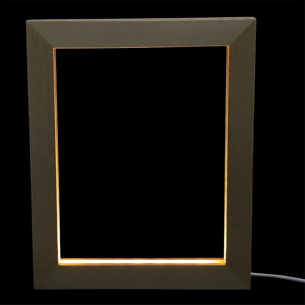 Træbilledramme LED lys fotostativ unik hjem spisestue fotostativ (17X13CM, khaki farve)