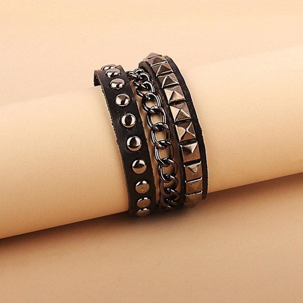 Retro Punk Nahkarannekoru Rannekoru Bangle Miehet Monikerroksinen Leveä Koru Lahjasetti 6 Kpl Lahja