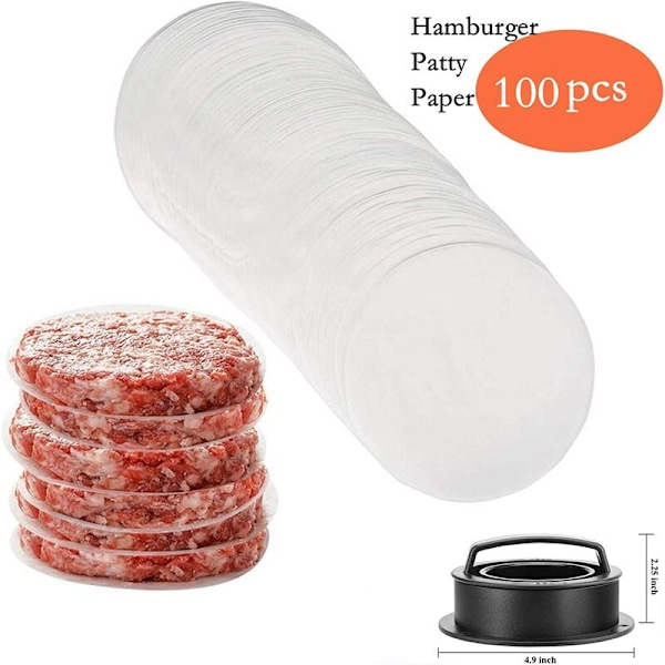 Hamburgerpress, 3 i 1 med 100 non-stick ark, non-stick hamburgerform kit, hamburgerpress för hamburgare/grill/köttfärslimpa/köttbullar