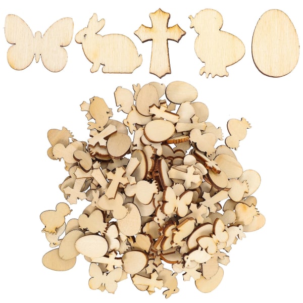 300 st påskträpappersutskärning Fjärilsägg kors kaninhöna Doodle trästycken (2X1,7cm som visas på bilden)