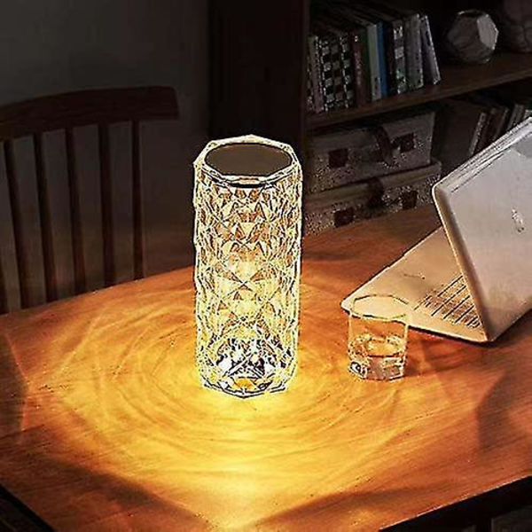 Diamant Bordlampe, 16 Farveskiftende Romantisk Rose Akryl LED Nattelys, Touch Control Sengelampe Med USB Port
