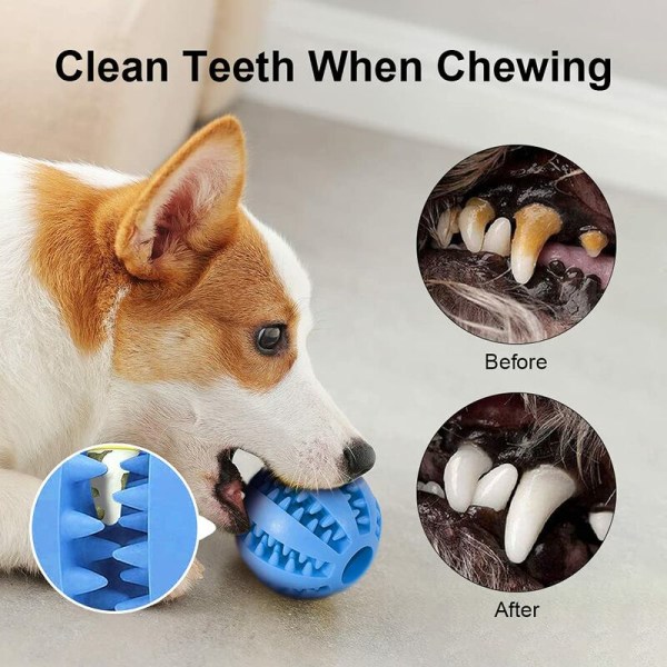 2 hundleksaksbollar，Gummi-tuggboll för hund rena tänder, giftfri, bitsäker leksak，Interaktivt IQ-pusselträningsleksaksboll för liten medelstor hund