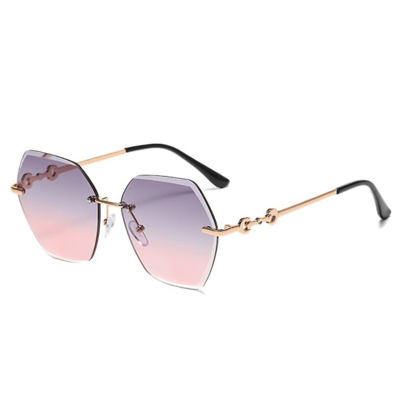 Dam Octagon Polariserad Solglasögon Oversized Rimless Solglasögon Mode Geometrisk Diamantslipad Gradientlins UV-skydd Trendiga Nyanser (Lila