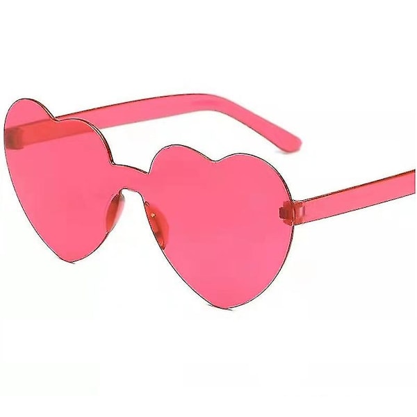 2pcs Heart Shape Rimless Valentines Sunglasses Candy Color Frameless Love Glasses Tinted Eyewear（Red）