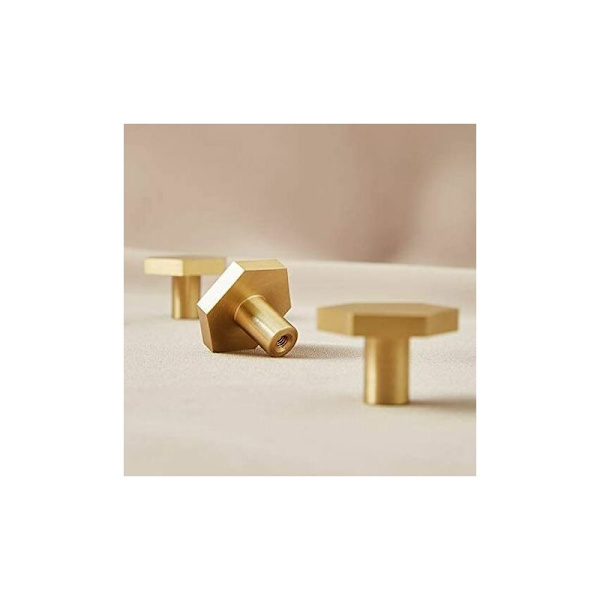 Set med 4 väggkrokar i borstad mässing, 34 mm x 21 mm, guld handdukskrok för badrum, klädhängare, handdukshängare (Hex)