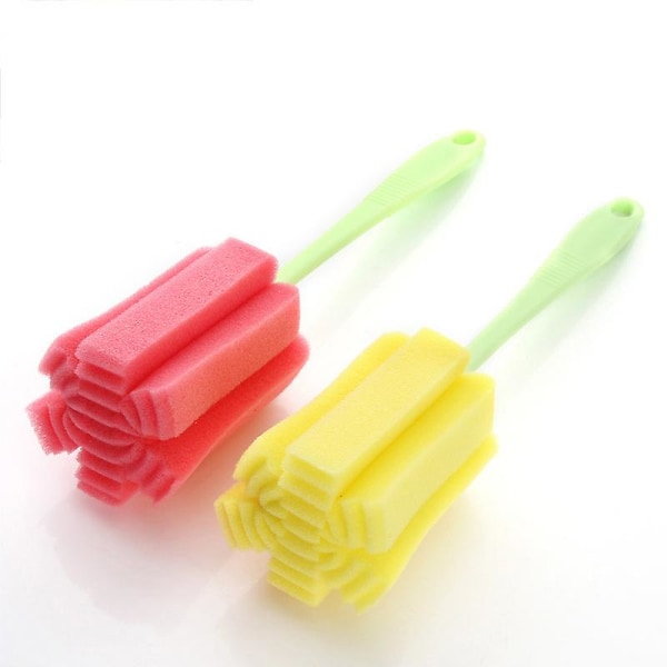 Soft Bottle Sponge Cleaning Brush Long Handle Cup Brush Sponge Cleaning Cup Glass Bottle Brush Scrubber Wash Cleaning Kitchen Tool（Random Color）