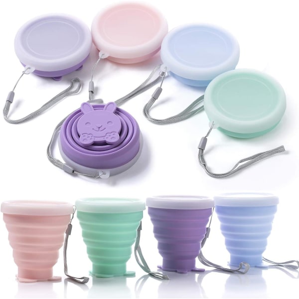 Hopfällbar Vattenkopp Mugg, Set Om 4 Resmugg Campingmugg Med Lock, Hopfällbar Silikon Resmugg, Bärbar, Kaffeemugg För Camping Vandring Picknick