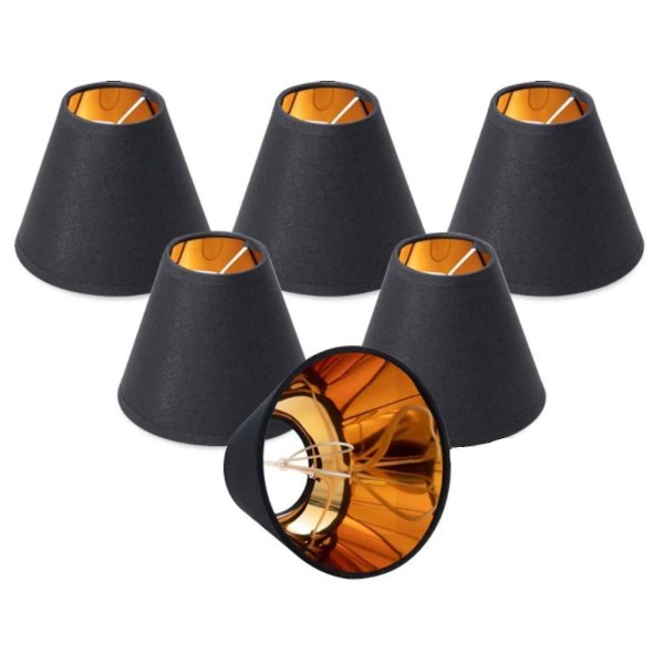(6 Pack) Små sorte og guld-lampeskærme med E14-fatning til bord- og gulvlamper