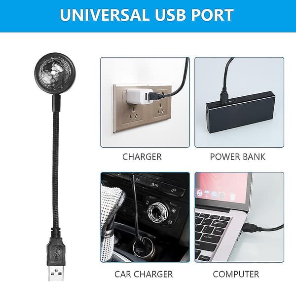 Usb-biltakslys, mini romantisk Usb Led-interiørbilbelysning med 4 farger_cc