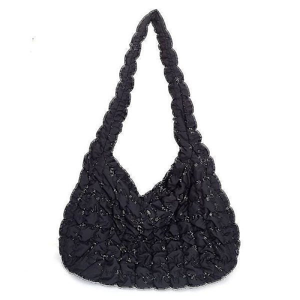 Rento ja tilava olkalaukku, muodikkaasti rypytetty nailonista valmistettu, topattu crossbody-laukku, musta