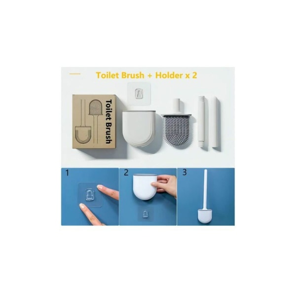 Toalettborste platt silikontoalettborste 2-pack, toalettborste och hållare, väggmonterad toalettborsteborste, snabbtorkande badrumsrengöringsborstesats