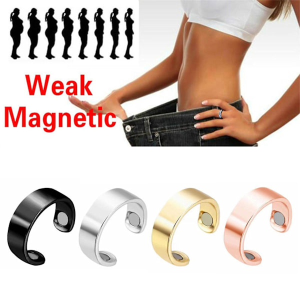 Ny diabetesovervågnings sundhedsblodsukkermåler ring åben justerbar magnetterapi legering 6 x 6 x 2cm（sort）