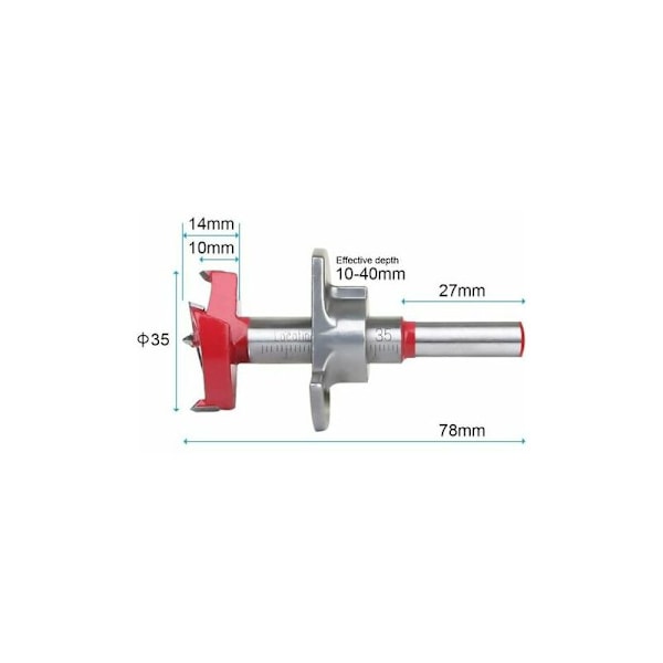 Router Bits, 35mm Justerbar Positioneringsborr Set, Karbidspetsad Hålsåg med Djupstopp (Djupområde 1040mm)