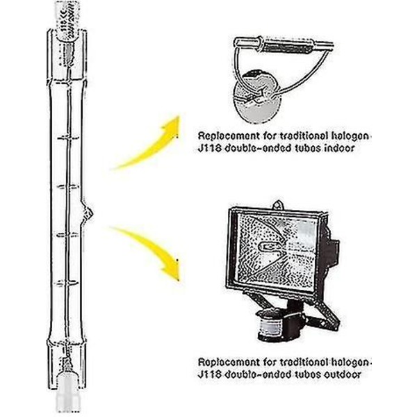 5-pakning R7s halogenpære 118mm 200w 230v, R7s halogenstang 118mm, halogenpære R7s dimbar halogenstanglampe for bygningslyskaster, arbeidslandskapslys