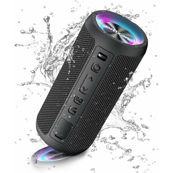 Trådlös bärbar Bluetooth-högtalare. LED-ljus, IPX7 30 timmars speltid, högre volym och förbättrad bas, hållbar för resor, utomhus