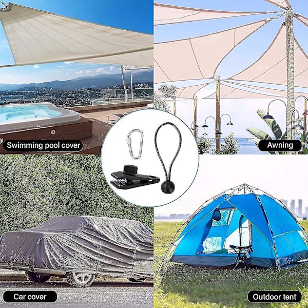 Presenningklämma och bungee-sladd och karbinhakar presenningklämma set för vindtät camping presenning bil pool båtöverdrag 31 delar