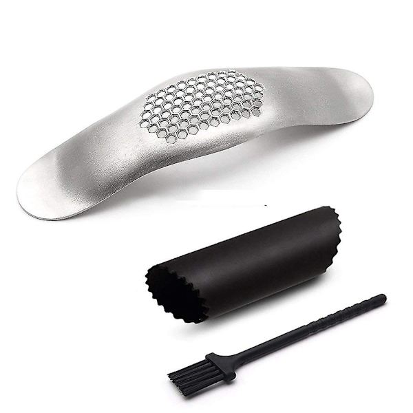 Hvidløgspresser Rocker med silikone skræller og rengøringsbørste rustfrit stål hvidløg chopper mincer presse.