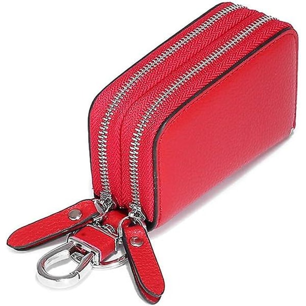 (röd) Case i läder, Case, Nyckelhållare med dragkedja, Case för bil, Läderväska för kvinnor män