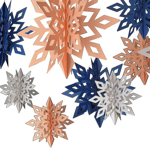 3D snöflinga dekoration 3D snöflinga hängande dekorationer med spiral för vinterfest sovrum takdekoration fönsterdörr semester prydnad festiva