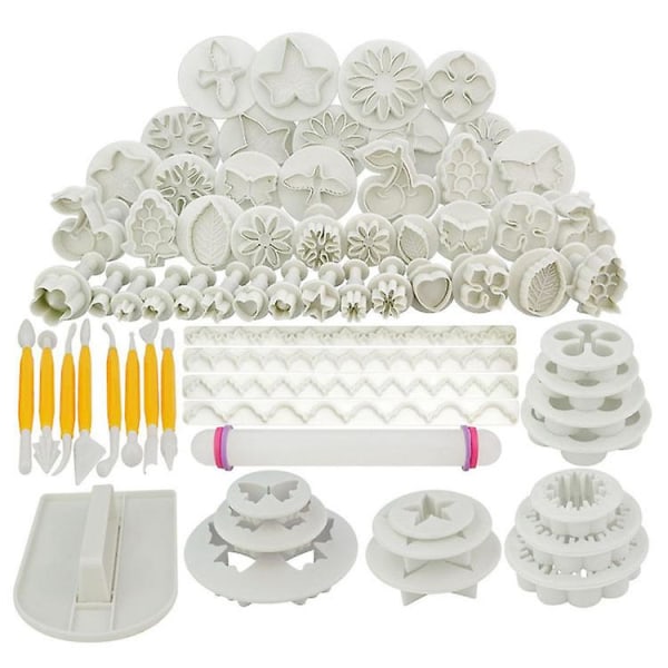 21 modeller 68-delt Flip Sugar Cake Mould Set Plastkakeform Spring Stemplet Former DIY Bakeverktøy