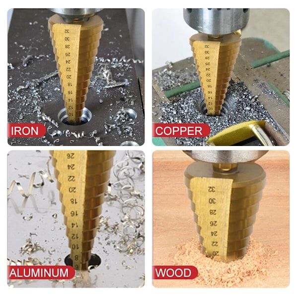 Stegad borr set, Material: HSS, för mjuk metall/fint järn/trä/plast, Metallsteg borr 6st(6st/set)