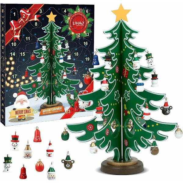 FlkwoH Adventskalender, Miniatyrjulgran i trä för julbordsdekorationer Barnpresenter