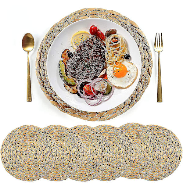 6 st 30 cm runda placemats av vattenhyacint, handgjorda placemats
