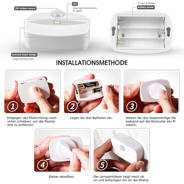 6 stk. Acsergery hvitt LED-nattlys med lekeplass, nattlys med 3m