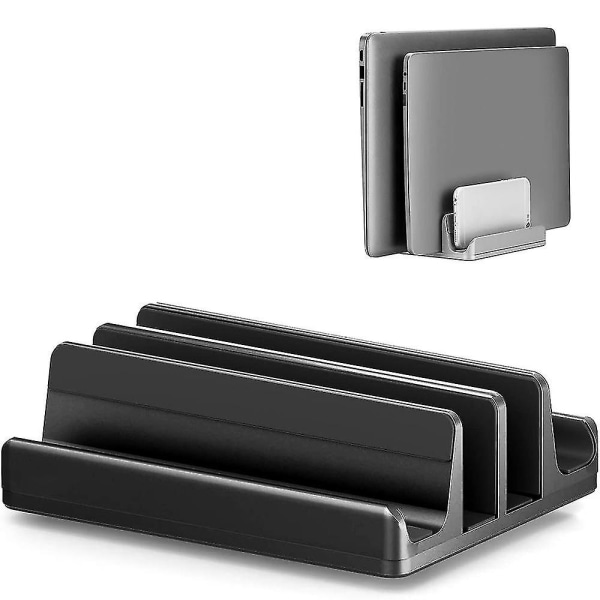 Dobbelt-slot justerbar vertikal bærbar computer stand designet 2 slot aluminium skrivebordsstativ til de fleste bærbare computere