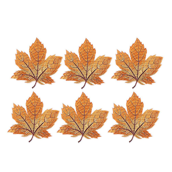 6-delad broderad lönnlöv applikation DIY sytillbehör (8.00X7.00X0.10CM, guld)