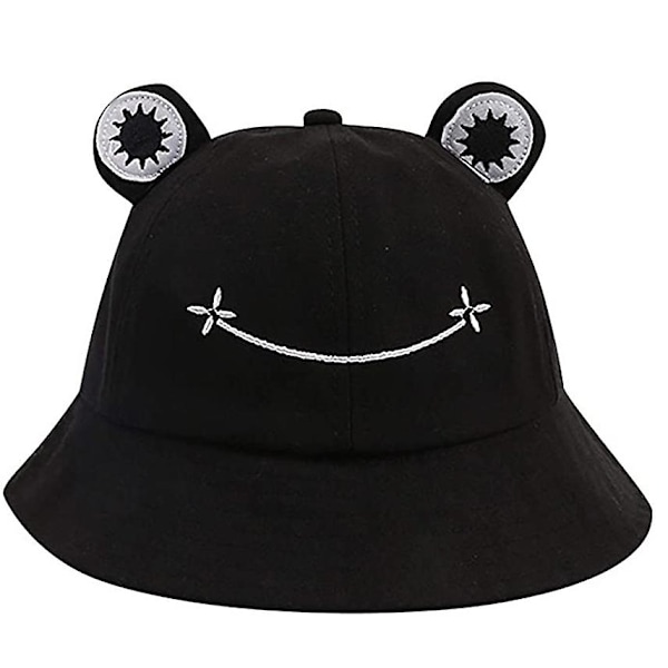 Groda hatt hink solhatt för kvinnor groda hink hatt sommar utomhus hopfällbar andningsbar hink hatt för kvinnor-svart-barn: 51-53 cm