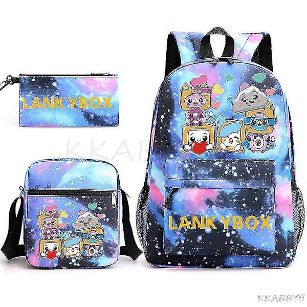 Lankybox Skolesekk Tegneserie Skuldervesker Casual Canvas Bag Student Laptop Mochilas（bilde farge）