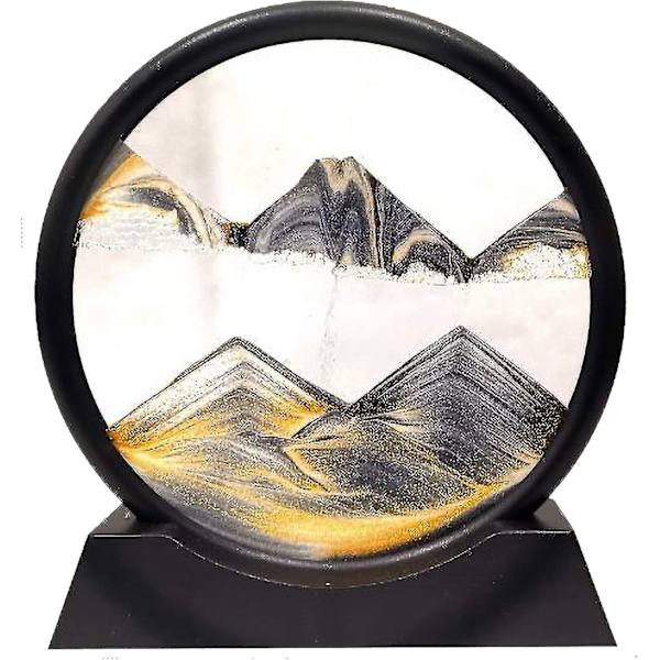 Flytande sandmålning Flytande sand Rund glas 3d Deep Sea Sandmålning Konstnärligt landskap（7 tum，Guld）